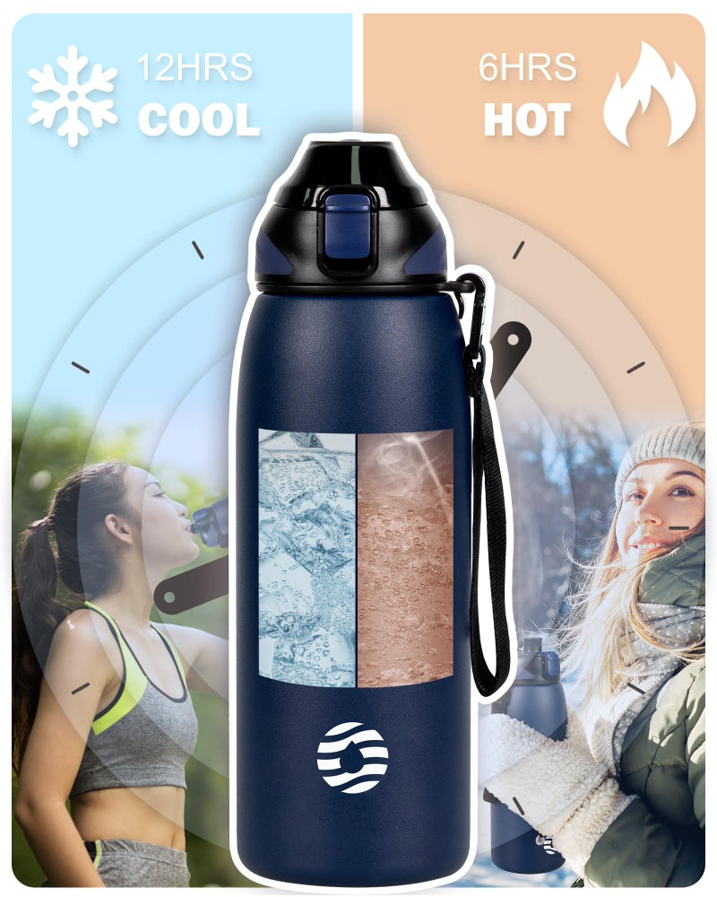 Fjbottle Insulated Water Bottle,27 oz Stainless Steel Wide Mouth Sports Water Bottle Double Wall Vacuum Leak Proof BPA Free Drinks Flask Keep Hot Or Cold Thermo Mug For university,Outdoor,Travel,Gym - Image 3