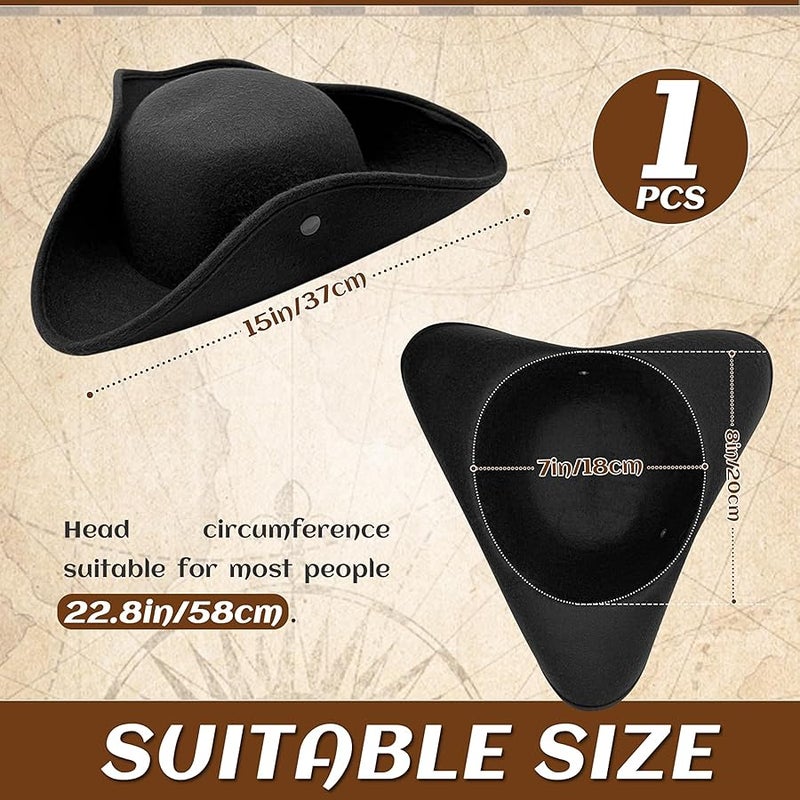 Jgalnim Pirate Hat for Men Women,Pirate Costume Accessories Hat,Colonial Triangle Hat for ,Dress Up Party - Image 2