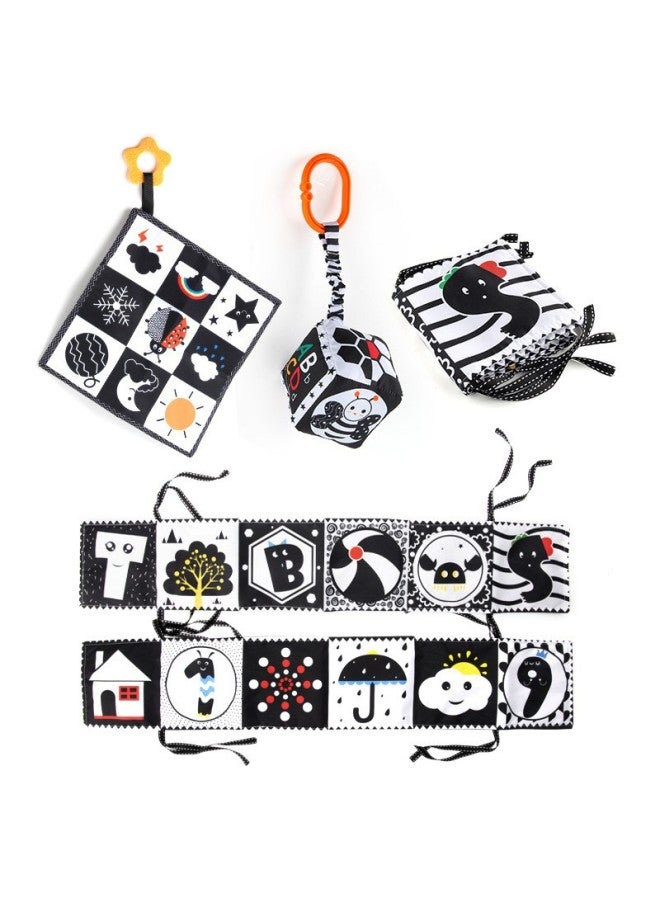 Newborn Baby Black White Bed Sheet Book Bb Call Tear Resistant Baby Fabric Book Bed Toy-Color:Opp Bag Double-sided Bed Cloth + Haha Mirror + Sling 51g  - Image 2
