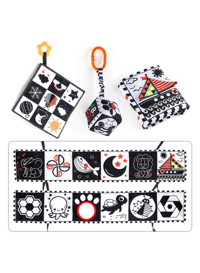 Newborn Baby Black White Bed Sheet Book Bb Call Tear Resistant Baby Fabric Book Bed Toy-Color:Opp Bag Double-sided Bed Cloth + Haha Mirror + Sling 51g  - Image 3