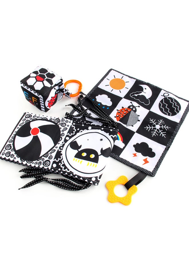 Newborn Baby Black White Bed Sheet Book Bb Call Tear Resistant Baby Fabric Book Bed Toy-Color:Opp Bag Double-sided Bed Cloth + Haha Mirror + Sling 51g  - Image 4