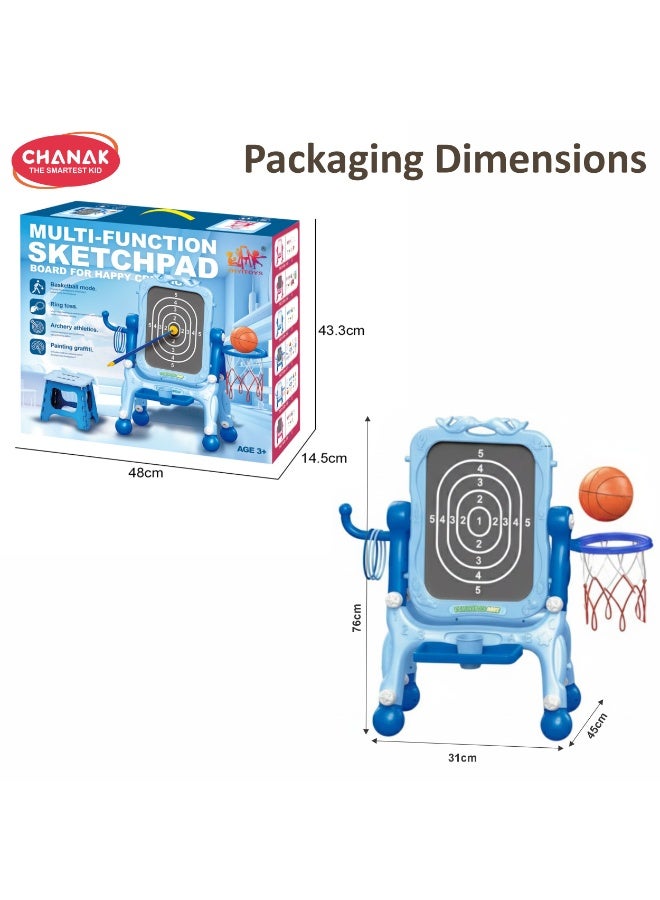 Chanak 4 In 1 Multi Function Sketchpad & Sports Board Set For Kids Drawing Easel, Basketball Game, Ring Toss & Archery Set With Accessories Magnetic Whiteboard Art And Learning Toy (Color as per Availability) - Image 3