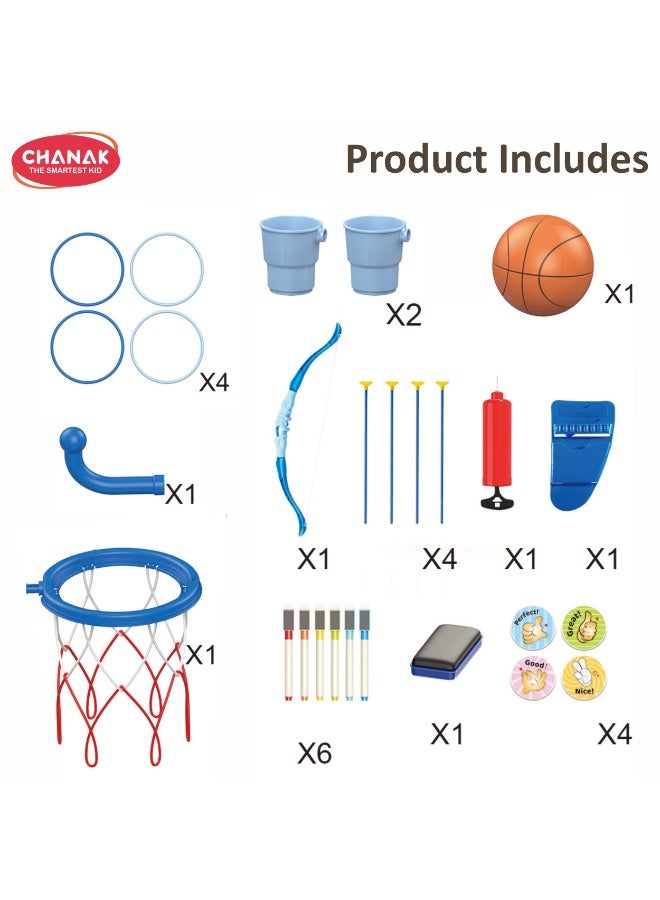 Chanak 4 In 1 Multi Function Sketchpad & Sports Board Set For Kids Drawing Easel, Basketball Game, Ring Toss & Archery Set With Accessories Magnetic Whiteboard Art And Learning Toy (Color as per Availability) - Image 4