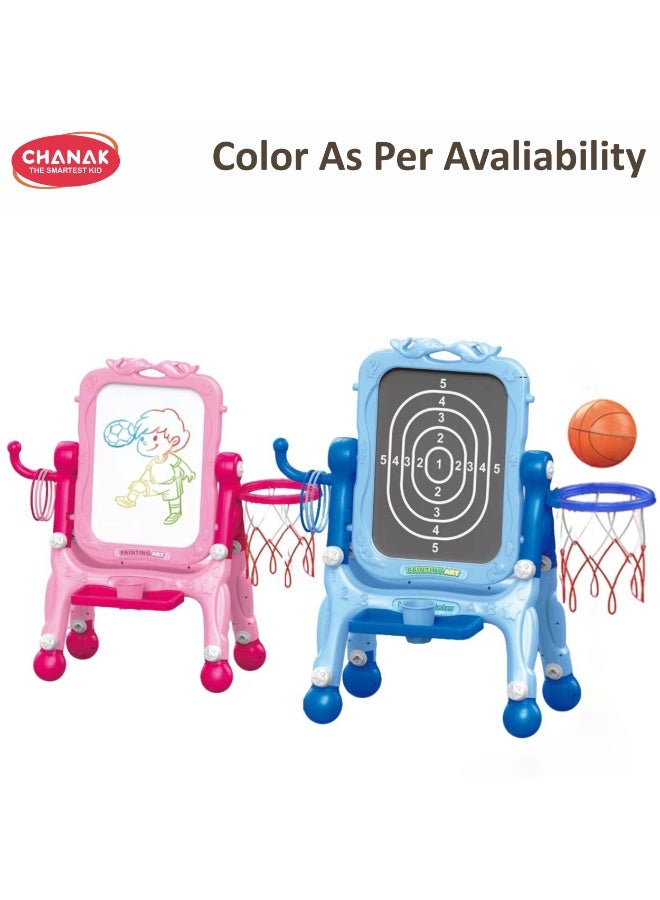 Chanak 4 In 1 Multi Function Sketchpad & Sports Board Set For Kids Drawing Easel, Basketball Game, Ring Toss & Archery Set With Accessories Magnetic Whiteboard Art And Learning Toy (Color as per Availability) - Image 2