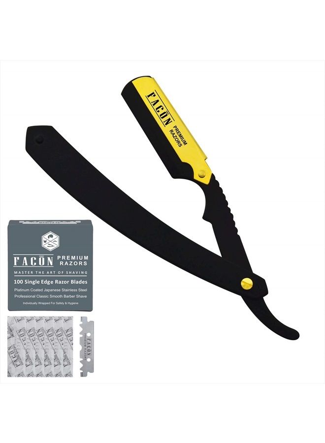 FACON 100 BLADES + Facón Professional Premium Straight Edge Barber Razor - Salon Quality Cut Throat Shavette  - Image 1
