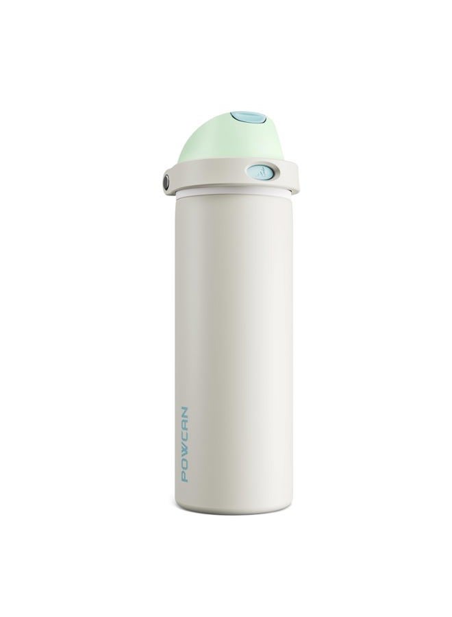 powcan 24 oz Steel Insulated Water Bottle: 2-in-1 Push-Button Spout & Flip Straw Lid, Leakproof, Cold 24 Hrs, Fits Car Cup Holder, Reusable Metal Sports Bottle for Travel, Gym, School (Icy Drift) - Image 1