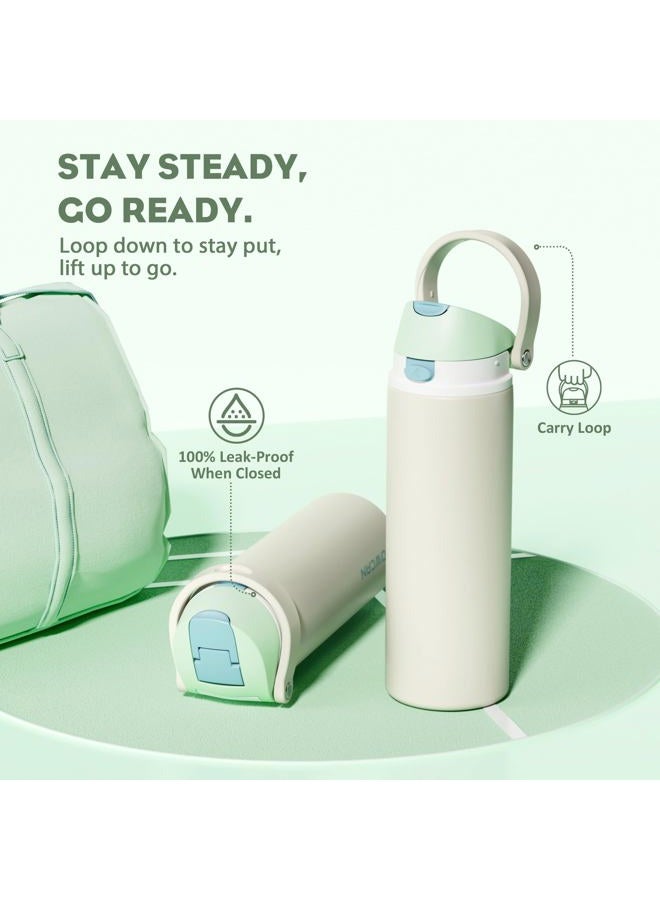 powcan 24 oz Steel Insulated Water Bottle: 2-in-1 Push-Button Spout & Flip Straw Lid, Leakproof, Cold 24 Hrs, Fits Car Cup Holder, Reusable Metal Sports Bottle for Travel, Gym, School (Icy Drift) - Image 4