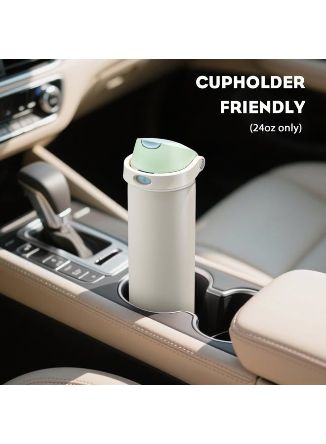 powcan 24 oz Steel Insulated Water Bottle: 2-in-1 Push-Button Spout & Flip Straw Lid, Leakproof, Cold 24 Hrs, Fits Car Cup Holder, Reusable Metal Sports Bottle for Travel, Gym, School (Icy Drift) - Image 5