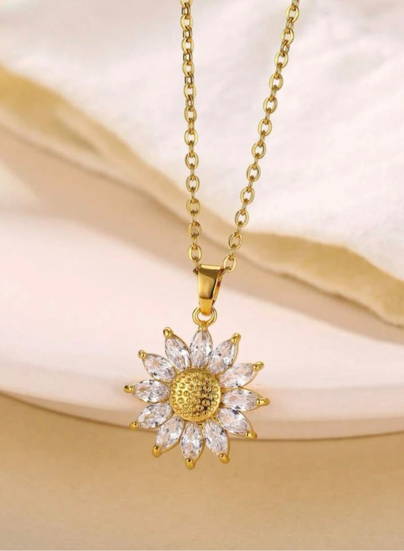 Equal Stainless Steel Gold Plated Cubic Zirconia Necklace For Women - Image 1