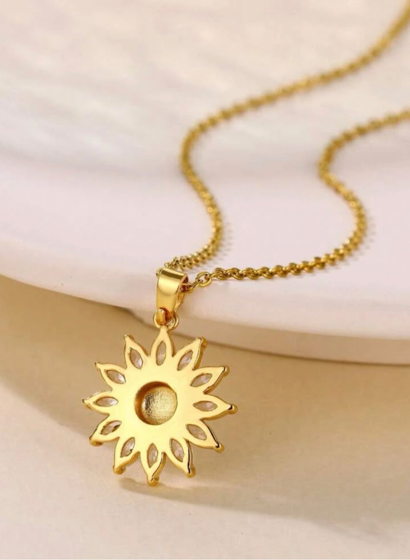 Equal Stainless Steel Gold Plated Cubic Zirconia Necklace For Women - Image 3