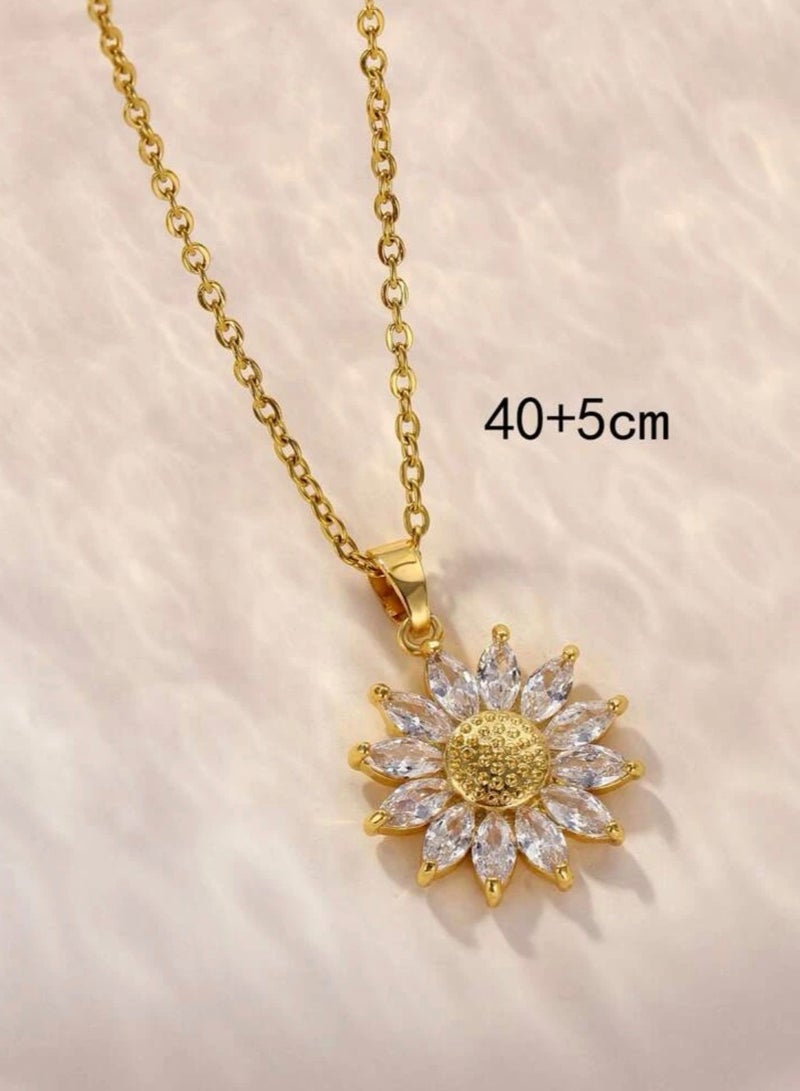 Equal Stainless Steel Gold Plated Cubic Zirconia Necklace For Women - Image 4