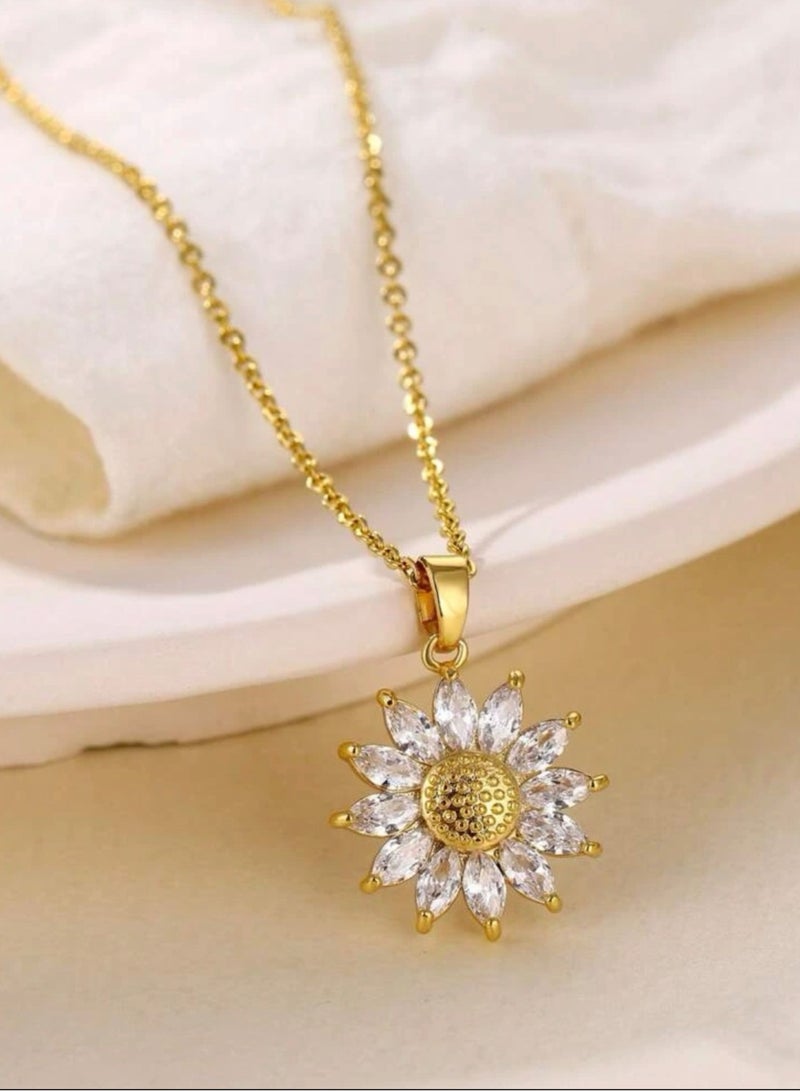 Equal Stainless Steel Gold Plated Cubic Zirconia Necklace For Women - Image 2