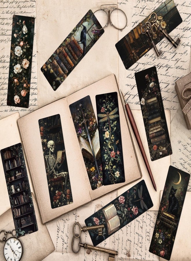 Wxiben Dark Romance Bookmarks Gifts - 20 Pcs Gothic Flower Bookmark Retro Aesthetic Book Mark Skull Plants Dragonfly Page Marker Clip Gift for for Women Students Teachers Bookish Book Lovers Reading - Image 5