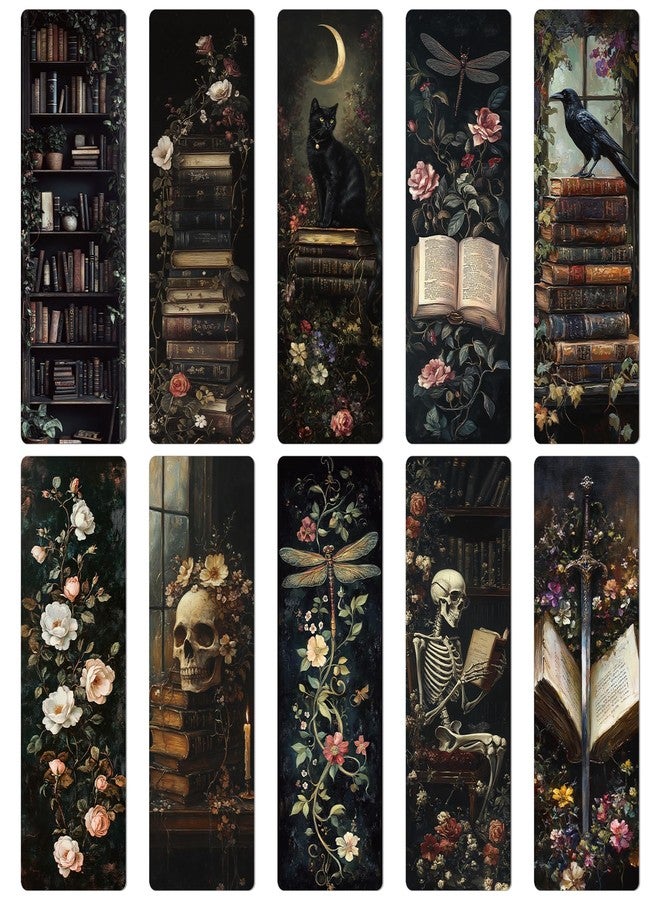 Wxiben Dark Romance Bookmarks Gifts - 20 Pcs Gothic Flower Bookmark Retro Aesthetic Book Mark Skull Plants Dragonfly Page Marker Clip Gift for for Women Students Teachers Bookish Book Lovers Reading - Image 1