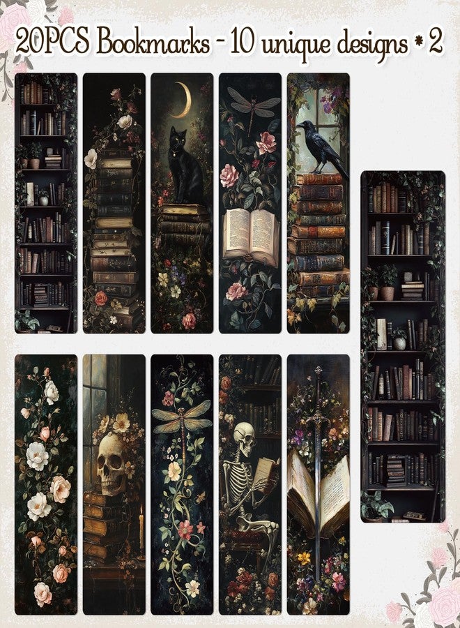 Wxiben Dark Romance Bookmarks Gifts - 20 Pcs Gothic Flower Bookmark Retro Aesthetic Book Mark Skull Plants Dragonfly Page Marker Clip Gift for for Women Students Teachers Bookish Book Lovers Reading - Image 2