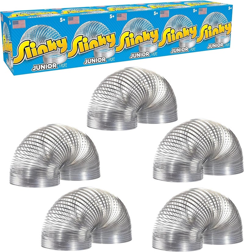 Slinky Jr. The Original Walking Spring Toy, 5-Pack Small Metal s, Great for Party Favors and Gift Bag Toys, by Just Play - Image 1