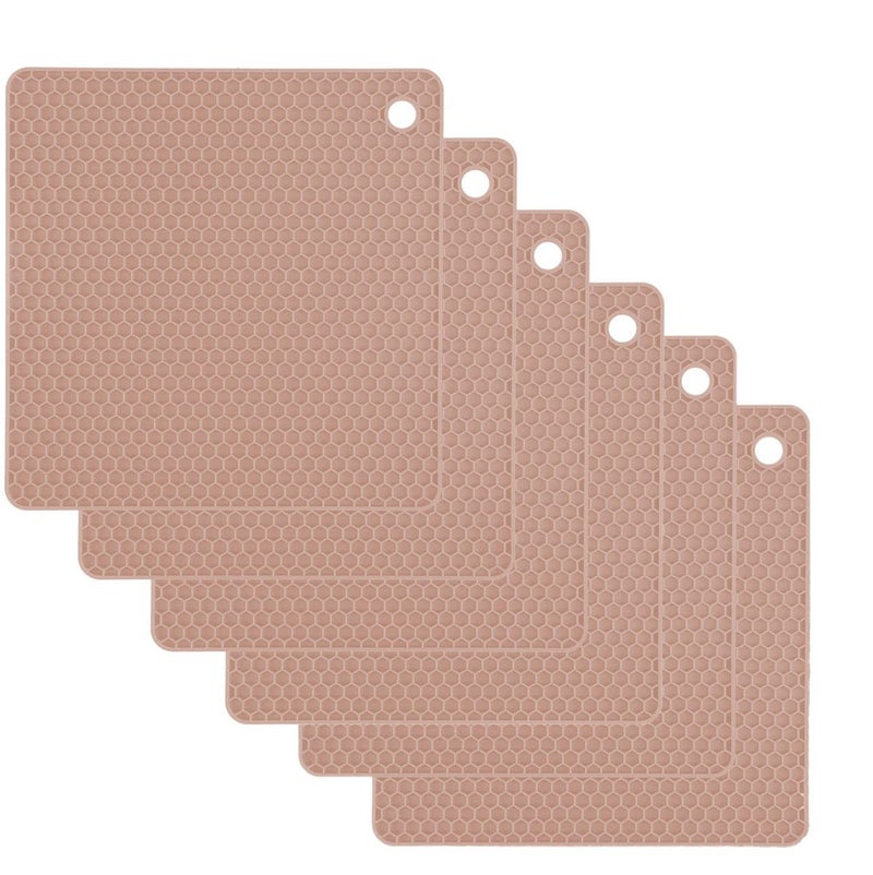 P Plus Fire Trivets for Hot Dishes Hot Pads for Kitchen Silicone Pot Holders for Hot Pots Silicone Mats for Kitchen Countertops Silicone Trivet Pot Mat (Brown, Set of 6) - Image 1