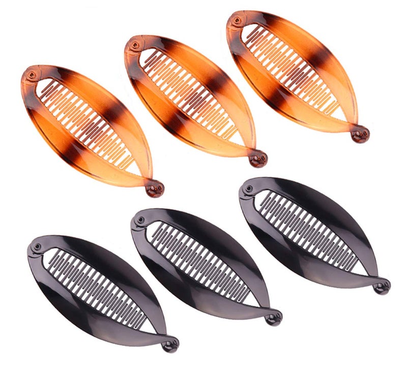 Suoirblss 6 Pcs Black and Coffee Banana Hair Clips Lady Resin Rounded Edges Fishtail Clip Comb Headdress Fish Shape Grips Clamp Hair Accessories for Women Large
