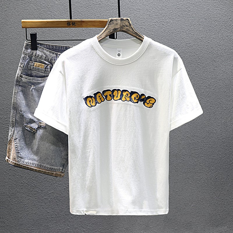 Trendy Brand Short-Sleeved Cotton Heavy Youth Loose Comfortable Design Versatile Couple Half-Sleeved T-Shirt - Image 1