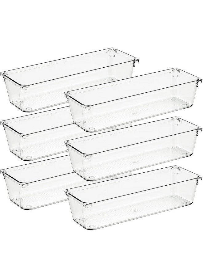 جولدن بيرد 6 قطع من منظم أدراج المكتب من جولدن بيرد، مقسمات أدراج الحمام، منظمات بلاستيكية لأدوات الزينة، صناديق تخزين لمستحضرات التجميل، خزانة الملابس، المطبخ، المكتب (شفاف) (3 × 9 بوصة) - Image 1