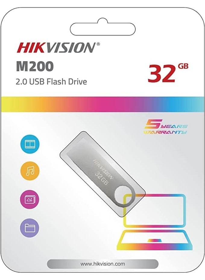 HIKVISION M200 USB 2.0 Flash Drive 32GB – Metal Body, Silver (HS-USB-M200 32G) - Image 1