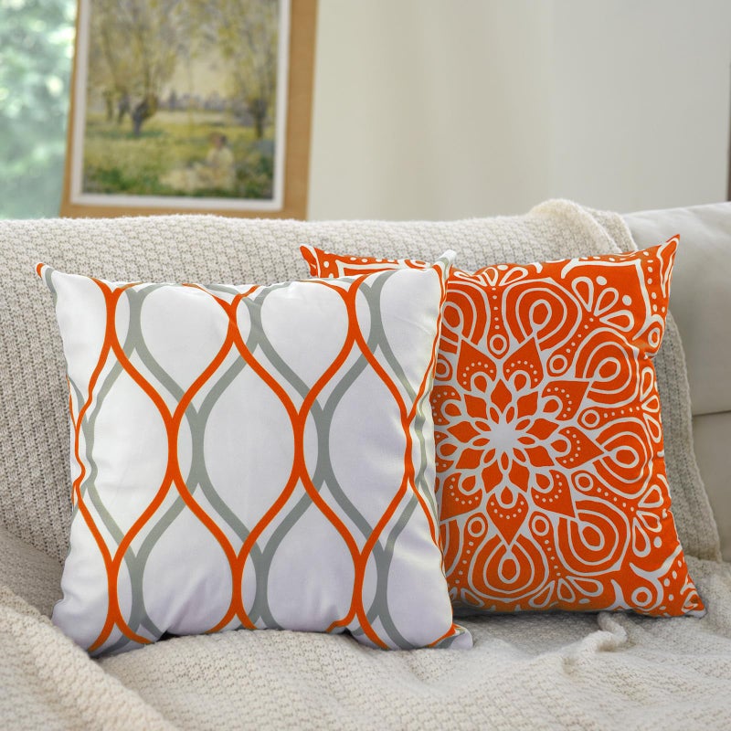 Coliuso Decorative Throw Pillow Covers 18x18 inch Set of 4,Orange and White Modern Simple Square Pillow Case Cushion Cover for Sofa Couch Farmhouse Outdoor Living Room (Burnt Orange and White) - Image 3