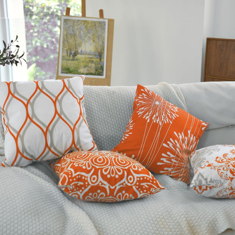Coliuso Decorative Throw Pillow Covers 18x18 inch Set of 4,Orange and White Modern Simple Square Pillow Case Cushion Cover for Sofa Couch Farmhouse Outdoor Living Room (Burnt Orange and White) - Image 4