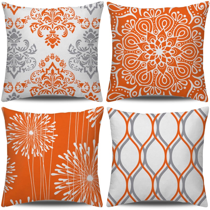 Coliuso Decorative Throw Pillow Covers 18x18 inch Set of 4,Orange and White Modern Simple Square Pillow Case Cushion Cover for Sofa Couch Farmhouse Outdoor Living Room (Burnt Orange and White) - Image 1