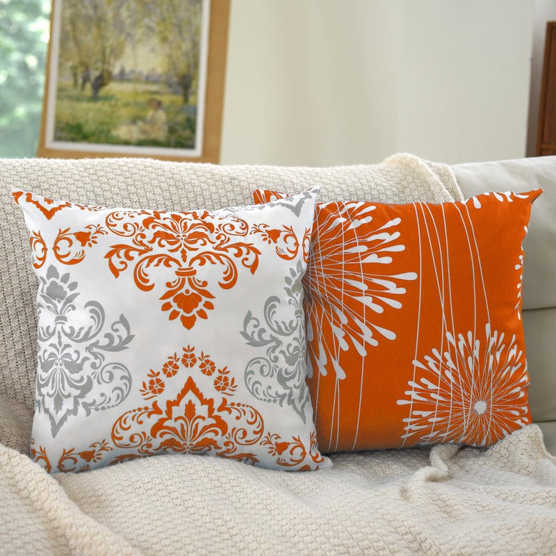 Coliuso Decorative Throw Pillow Covers 18x18 inch Set of 4,Orange and White Modern Simple Square Pillow Case Cushion Cover for Sofa Couch Farmhouse Outdoor Living Room (Burnt Orange and White) - Image 5