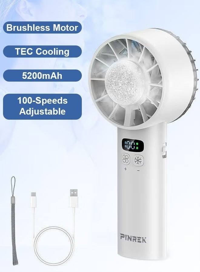 بينريك مروحة صغيرة محمولة باليد، مزودة بمحرك توربيني عالي السرعة بدون فرش، ونظام تبريد TEC لأشباه الموصلات، وبطارية قابلة للشحن عبر منفذ USB بسعة 5200 مللي أمبير، ومروحة طاولة تعمل بالبطارية مع شاشة عرض رقمية، تدعم 100 سرعة قابلة للتعديل بشكل لا نهائي لتوفير البرودة في المنزل، والسفر، والتنقل، والمكتب (تحديث جديد). - Image 1