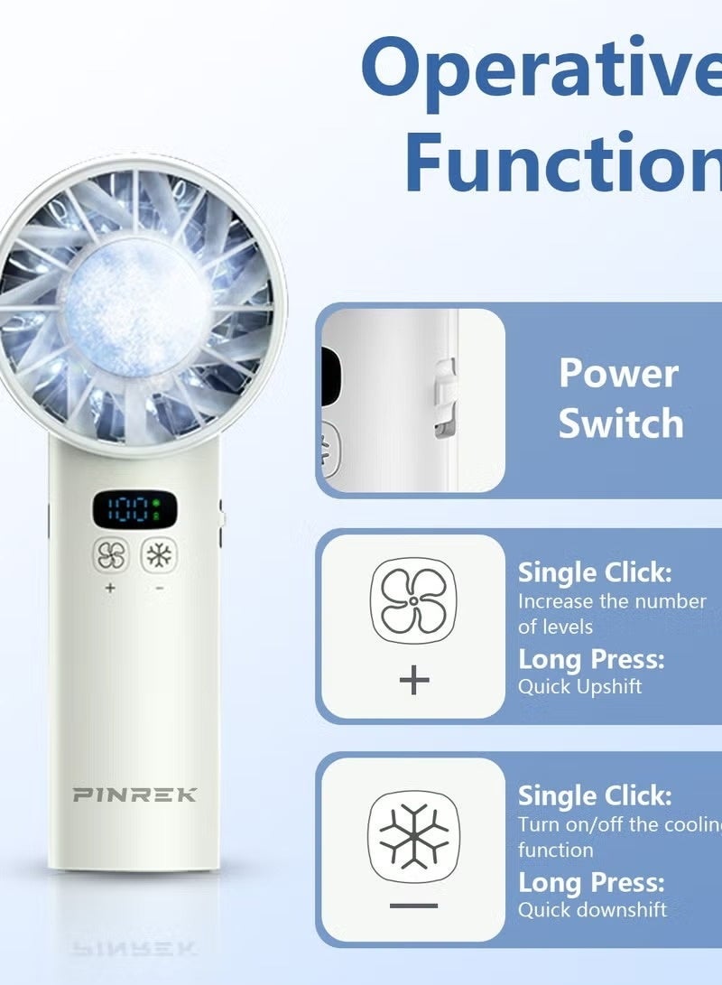 بينريك مروحة صغيرة محمولة باليد، مزودة بمحرك توربيني عالي السرعة بدون فرش، ونظام تبريد TEC لأشباه الموصلات، وبطارية قابلة للشحن عبر منفذ USB بسعة 5200 مللي أمبير، ومروحة طاولة تعمل بالبطارية مع شاشة عرض رقمية، تدعم 100 سرعة قابلة للتعديل بشكل لا نهائي لتوفير البرودة في المنزل، والسفر، والتنقل، والمكتب (تحديث جديد). - Image 2