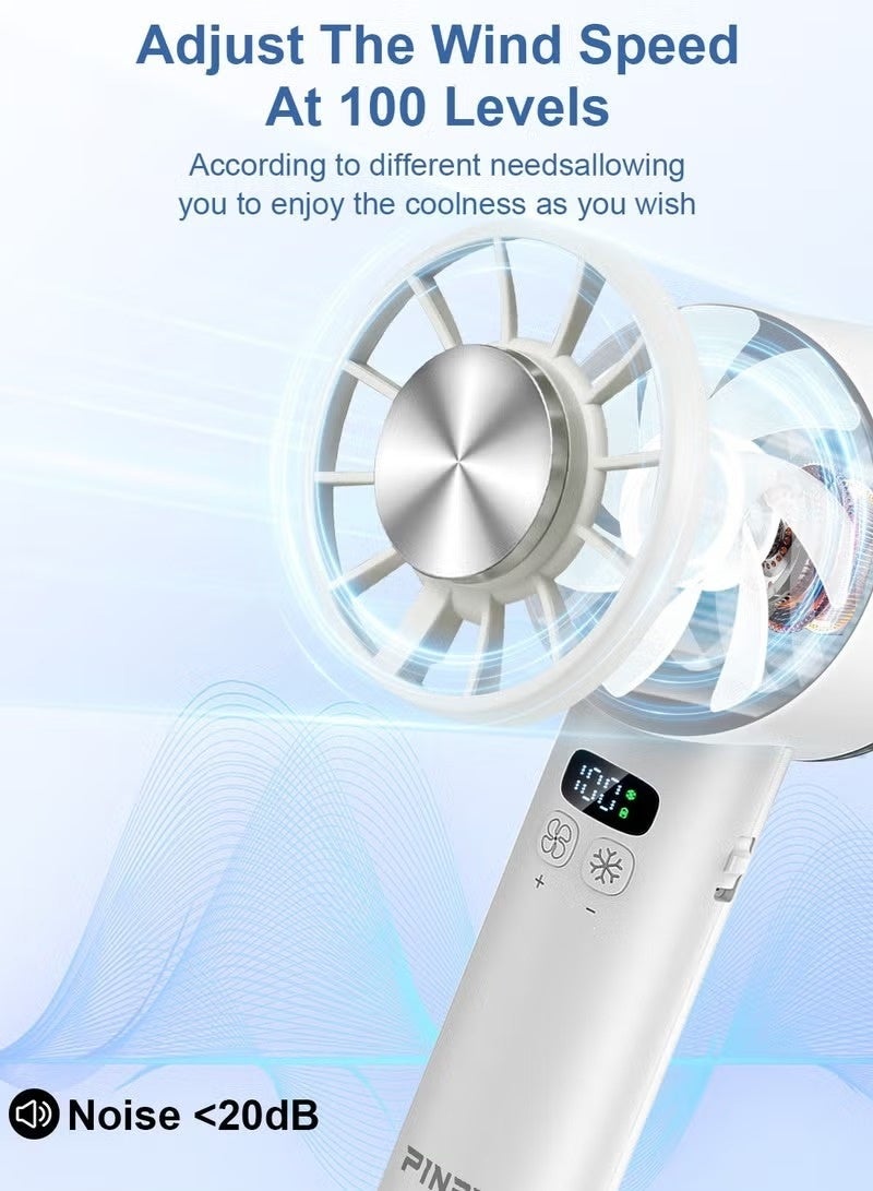 بينريك مروحة صغيرة محمولة باليد، مزودة بمحرك توربيني عالي السرعة بدون فرش، ونظام تبريد TEC لأشباه الموصلات، وبطارية قابلة للشحن عبر منفذ USB بسعة 5200 مللي أمبير، ومروحة طاولة تعمل بالبطارية مع شاشة عرض رقمية، تدعم 100 سرعة قابلة للتعديل بشكل لا نهائي لتوفير البرودة في المنزل، والسفر، والتنقل، والمكتب (تحديث جديد). - Image 5