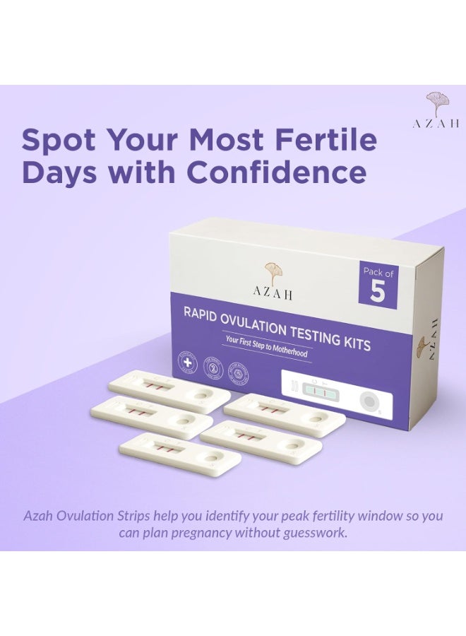Azah Ovulation Kit [Pack of 5] | Fertility Test Kit for Accurate Results In 5 Mins | Midstream Technology for Women | Identifies 5 Most Fertile Days to Conceive in 5 Mins | Clinically Tested - Image 2