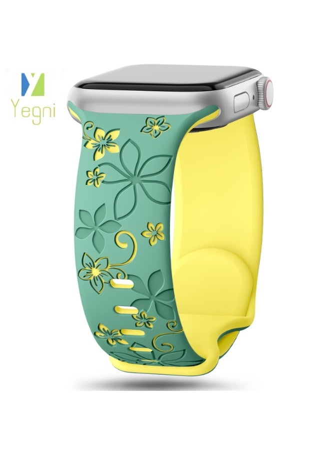 Yegni 2PCS Suitable for Apple iWatch floral bauhinia laser-engraved silicone watch band Apple Watch 3D engraved watch band - Image 2