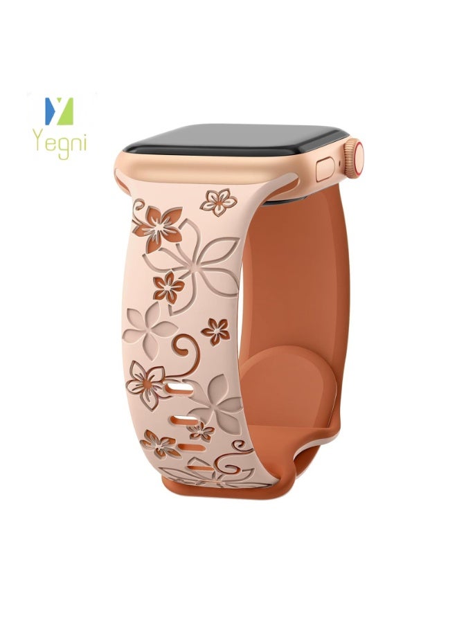 Yegni 2PCS Suitable for Apple iWatch floral bauhinia laser-engraved silicone watch band Apple Watch 3D engraved watch band - Image 3