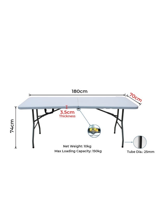 ماركولو طاولة قابلة للطي 6 قدم – بلاستيك HDPE متين مع هيكل فولاذي، مقاومة للعوامل الجوية، بدون تركيب، لون أبيض - Image 5