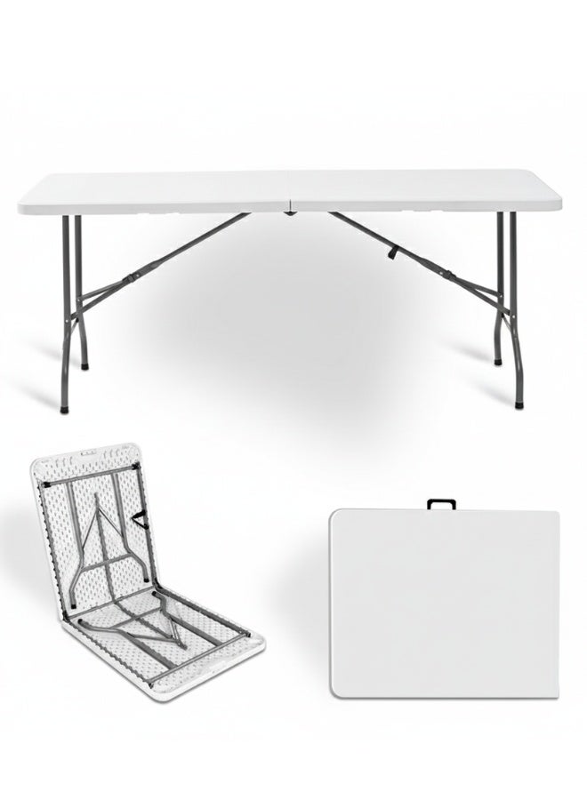 ماركولو طاولة قابلة للطي 6 قدم – بلاستيك HDPE متين مع هيكل فولاذي، مقاومة للعوامل الجوية، بدون تركيب، لون أبيض - Image 1