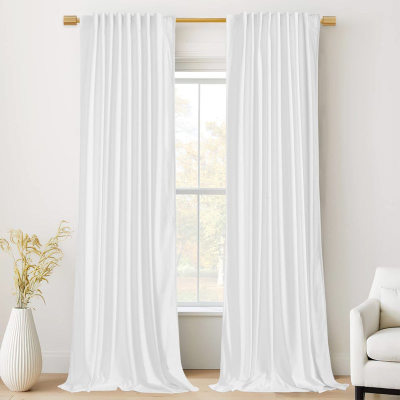 StangH White Velvet Curtains 108 inches Long Luxury Back Tab Privacy Protect Window Drapes for Living Room Sliding DoorPatioLaundry W52 x L108 2 Panels
