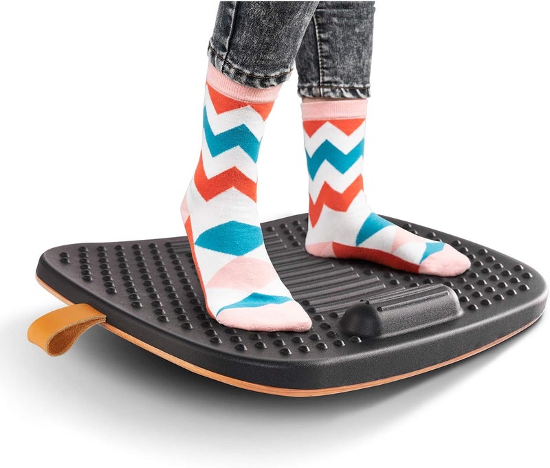 Fezibo Standing Desk Mat with Anti Fatigue Bar, Wooden Wobble Balance Board with Ergonomic Design Comfort Floor Mat - Image 1