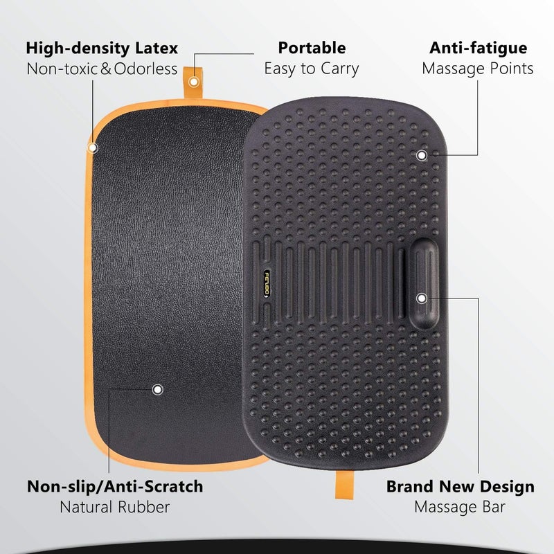 Fezibo Standing Desk Mat with Anti Fatigue Bar, Wooden Wobble Balance Board with Ergonomic Design Comfort Floor Mat - Image 4