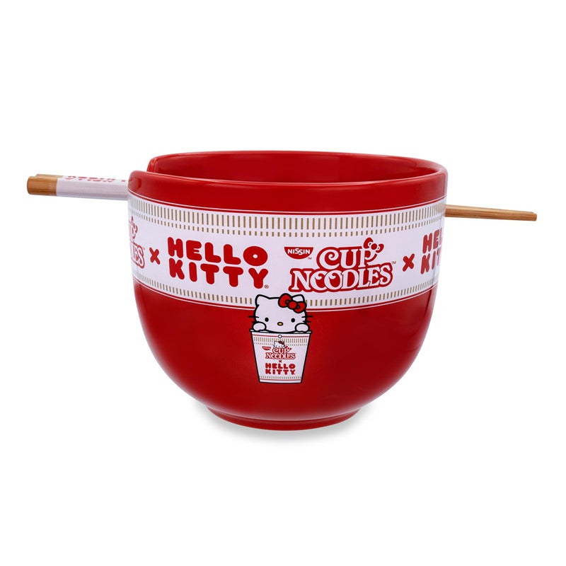Silver Buffalo Sanrio Hello Kitty x Nissin cup Noodles Red ceramic Ramen Bowl and chopstick Set  - Image 1