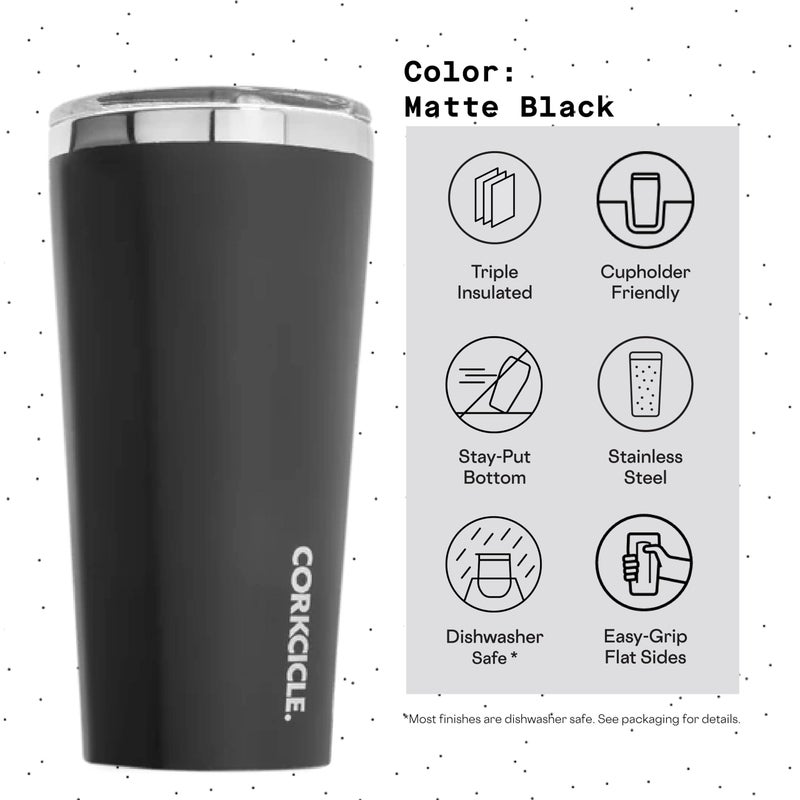 Corkcicle Classic Tumbler - Keeps Drinks Cold for 9 Hours & Hot for 3 - Triple-Insulated Stainless Steel - Holiday Tumbler Gift - 24 oz - Matte Black - Image 4