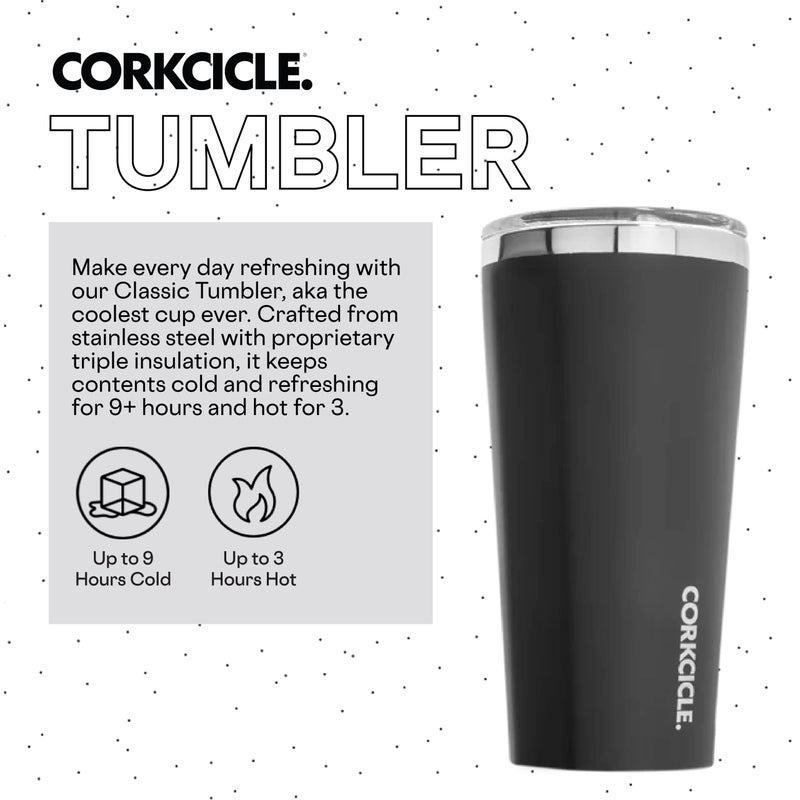 Corkcicle Classic Tumbler - Keeps Drinks Cold for 9 Hours & Hot for 3 - Triple-Insulated Stainless Steel - Holiday Tumbler Gift - 24 oz - Matte Black - Image 2