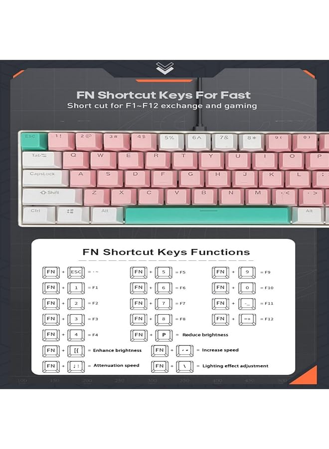 61 Keys Rgb Gaming Keyboard 60% Mini Wired Waterproof With Anti Ghosting Keyboard And Three Color Keycaps With Red Switch For Gamers(Light Pink White And Tiffany Green) - Image 4