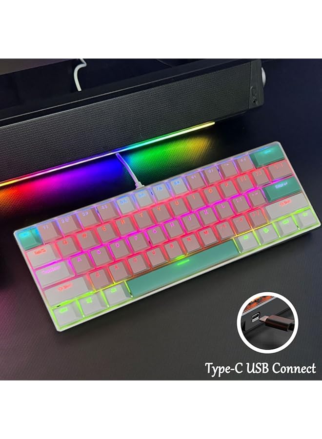 61 Keys Rgb Gaming Keyboard 60% Mini Wired Waterproof With Anti Ghosting Keyboard And Three Color Keycaps With Red Switch For Gamers(Light Pink White And Tiffany Green) - Image 5