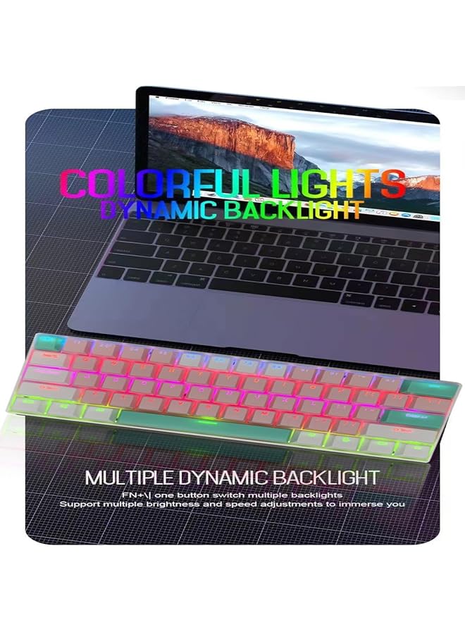 61 Keys Rgb Gaming Keyboard 60% Mini Wired Waterproof With Anti Ghosting Keyboard And Three Color Keycaps With Red Switch For Gamers(Light Pink White And Tiffany Green) - Image 2