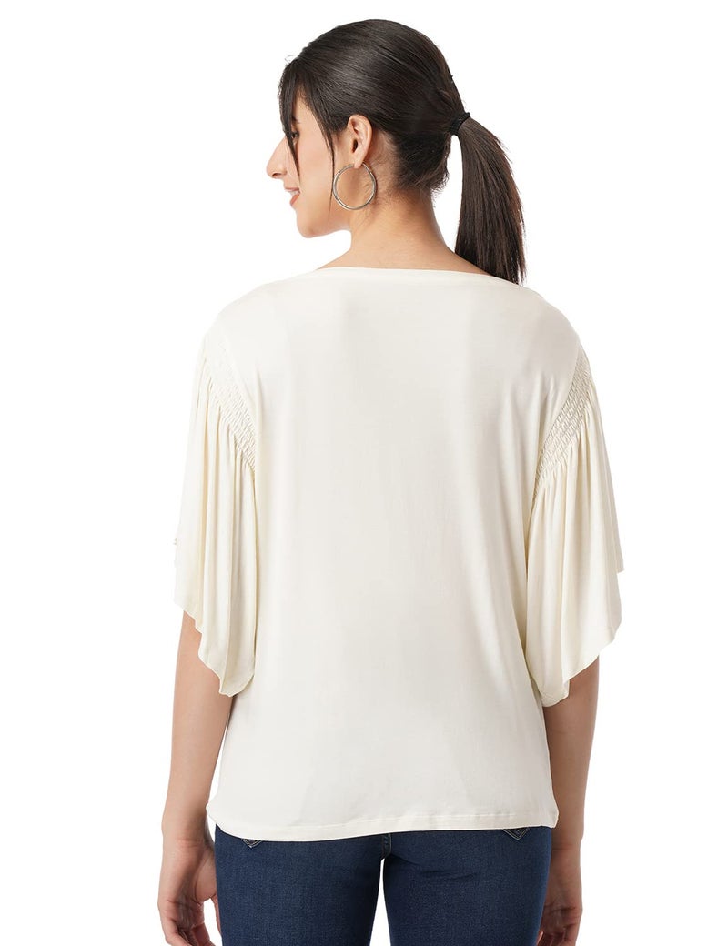 FYLTR Women's Top with Flare Sleeves & Boat Neck | Tops for Women | Tops for Women Western (Ivory White, M) - Image 2