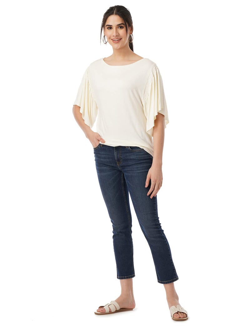 FYLTR Women's Top with Flare Sleeves & Boat Neck | Tops for Women | Tops for Women Western (Ivory White, M) - Image 5