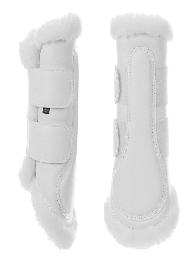 Equinavia Vali Ultra Fleece Brushing Boots | Faux Leather Outer | Luxurious Ultra Fleece Lining Splint Boots - White/White - L - Image 1