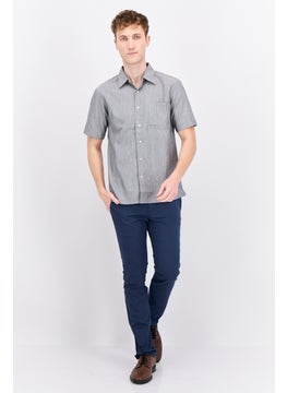 Swiss Alps Men Regular Fit Short Sleeve Chambray Casual Shirt, Grey  - Image 4